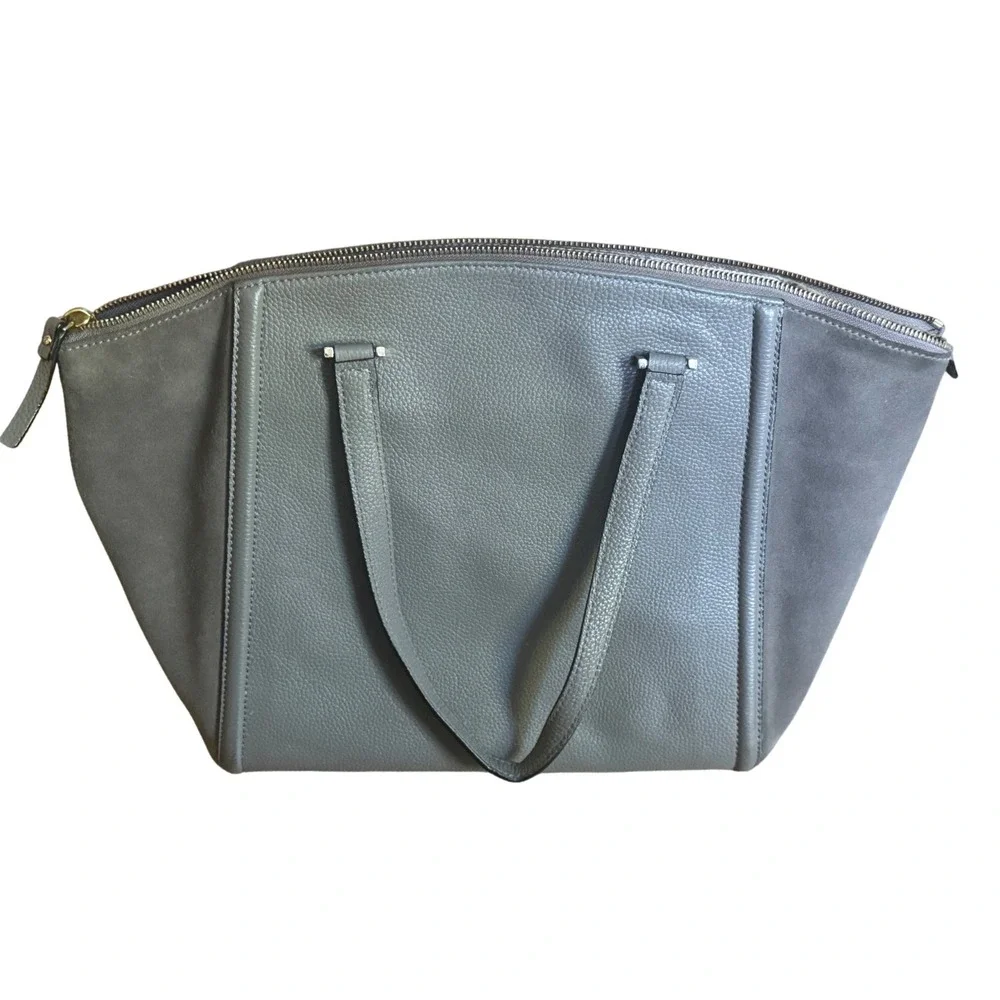 Kate Spade Alanie Lewis Drive‎ Suede Pebbled Leather Gray Shoulder Large Bag